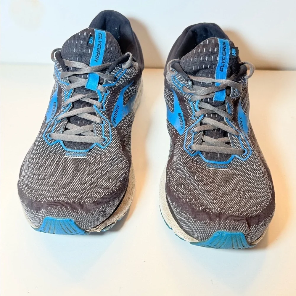 Brooks Glycerin 18 men's running shoes in the black/ebony/blue colorway SZ 12